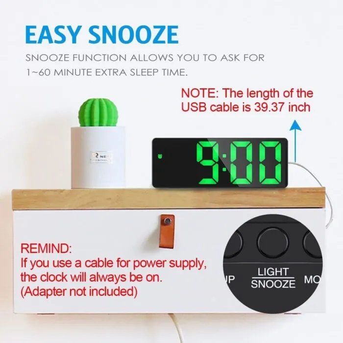 Digital LED Alarm Clock with Large Display | Snooze | Temperature | Voice Control