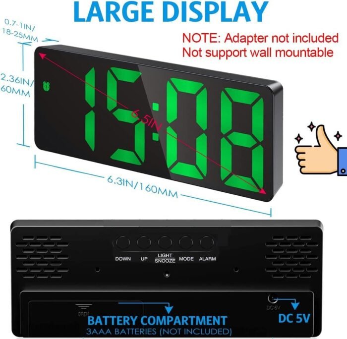 Digital LED Alarm Clock with Large Display | Snooze | Temperature | Voice Control