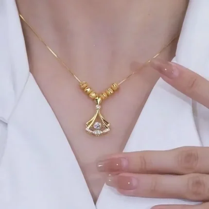 Elegant Gold Plated Fan Necklace for Women | Stylish Statement Jewelry